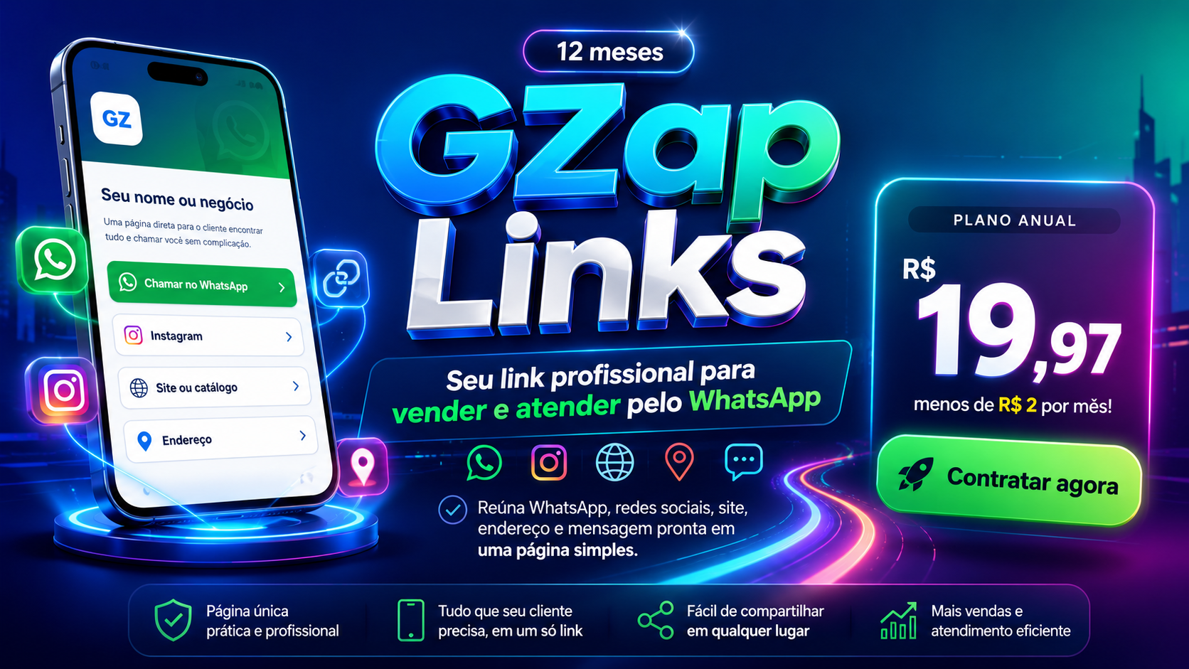 GZap Links: link profissional para vender e atender pelo WhatsApp por R$ 19,97 ao ano