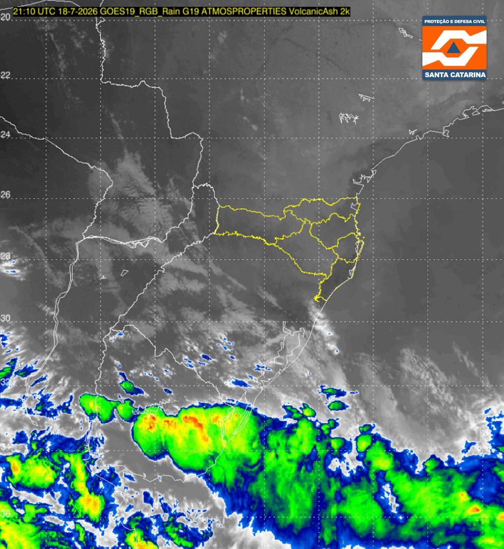 Monitoramento Meteorológico SDC/SC 18/07 18:45 - Secretaria de Estado da Proteção e Defesa Civil de Santa Catarina