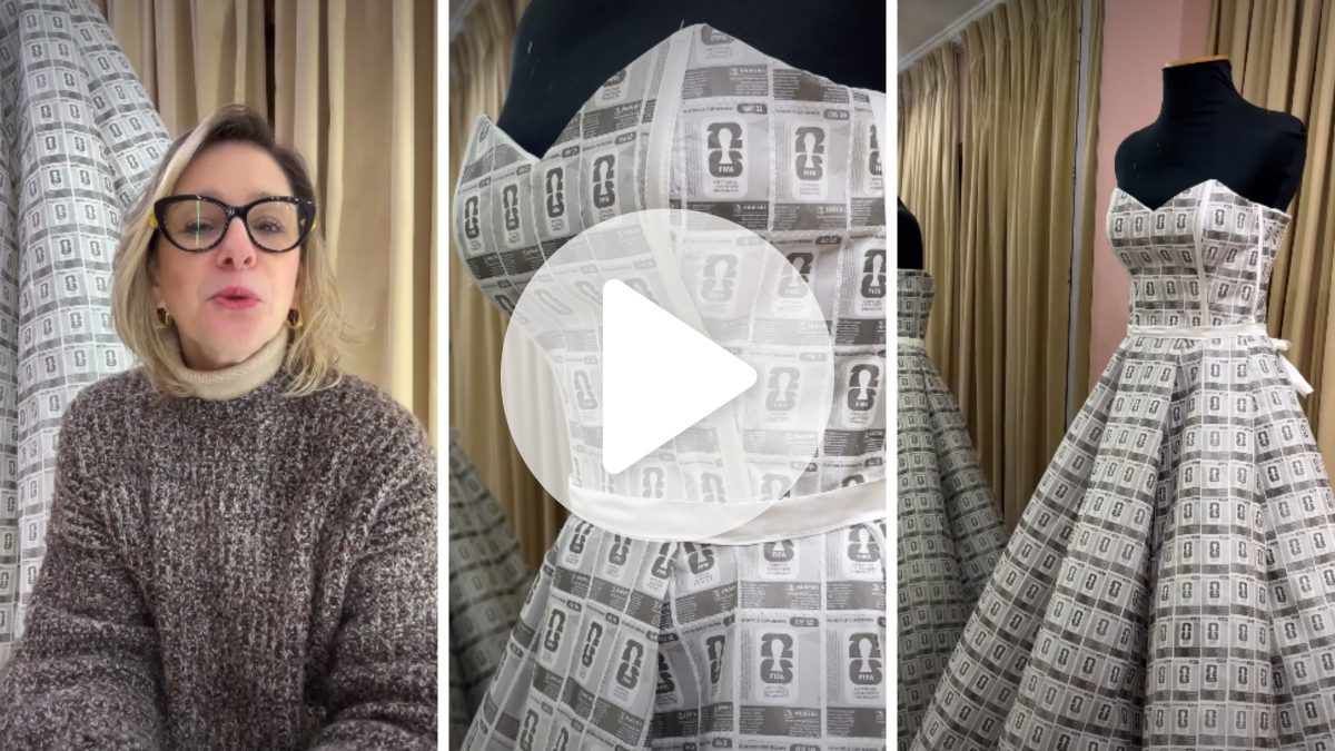 Estilista transforma papéis descartados do álbum da Copa do Mundo 2026 em vestido de noiva com quase três mil peças