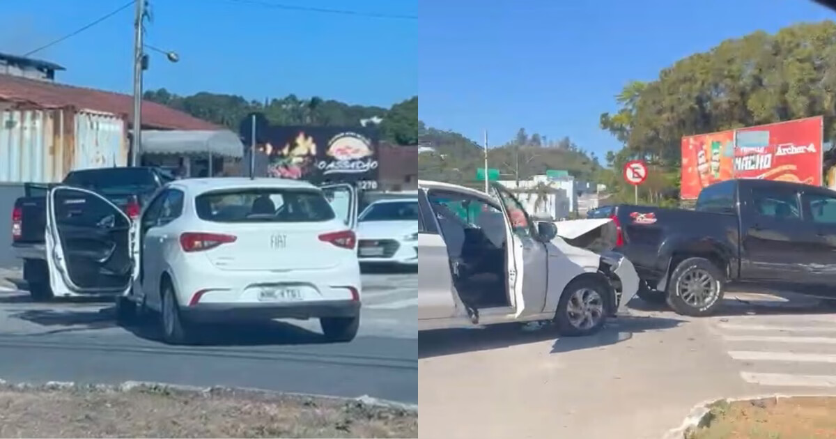 VÍDEO - Colisão entre carro e caminhonete deixa motorista ferido em Brusque