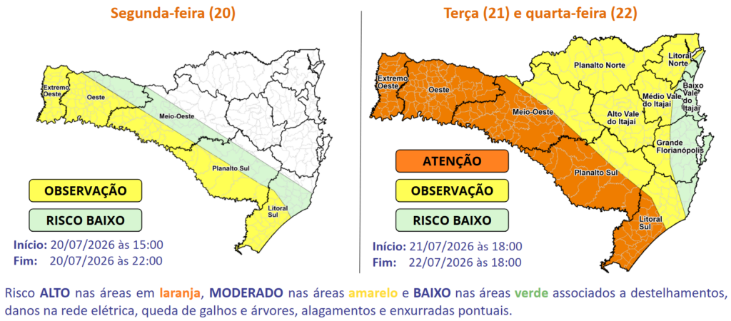 Frente fria traz temporais e provoca queda de temperatura em Santa Catarina - Secretaria de Estado da Proteção e Defesa Civil de Santa Catarina
