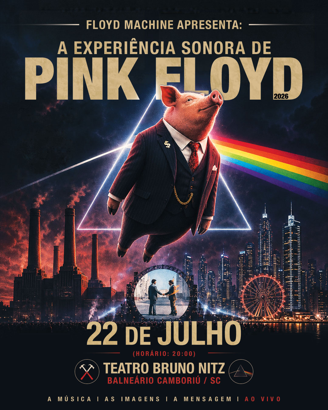 Banda Floyd Machine celebra Pink Floyd no Teatro Bruno Nitz nesta quarta-feira