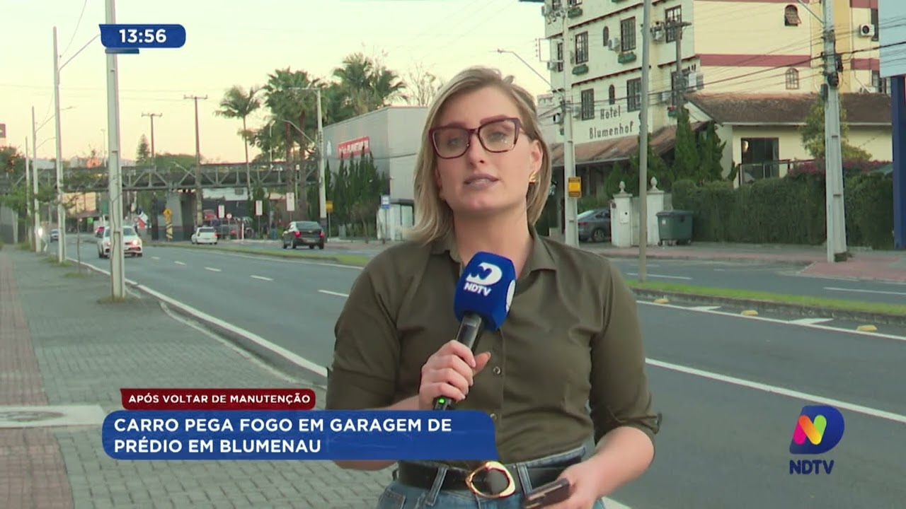 Após voltar de manutenção: carro pega fogo em garagem de prédio em Blumenau