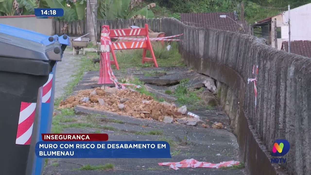 Insegurança: muro com risco de desabamento em Blumenau