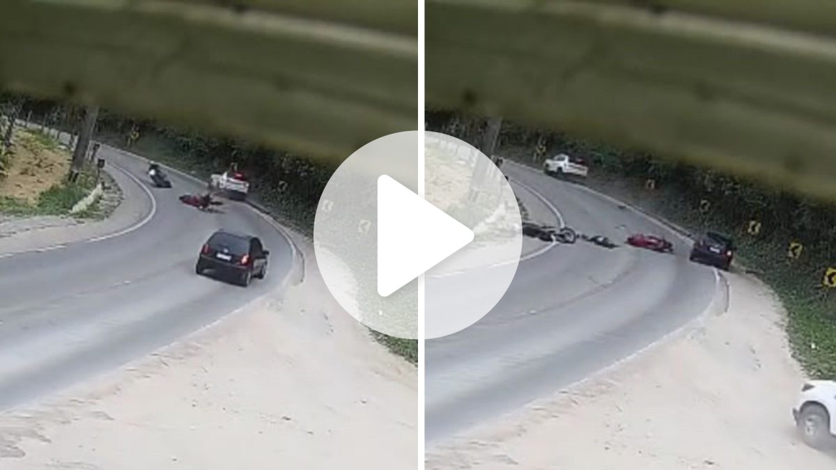 Vídeo mostra motociclista invadindo pista e provocando grave acidente com caminhonete em SC