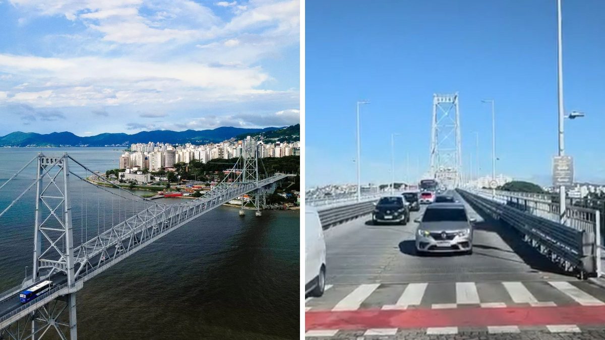 Trânsito da Ponte Hercílio Luz é alterado em dia de trânsito ‘caótico’ com acidente, engavetamento e rompimento de adutora