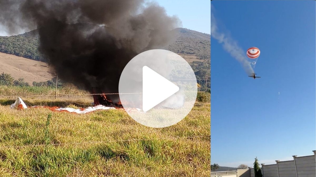 Avião pega fogo e cai em Minas Gerais; piloto escapa após acionar paraquedas