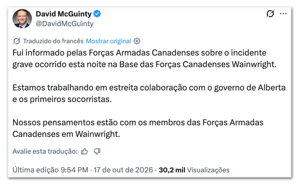 Incêndio em base militar canadense deixa mortos e feridos