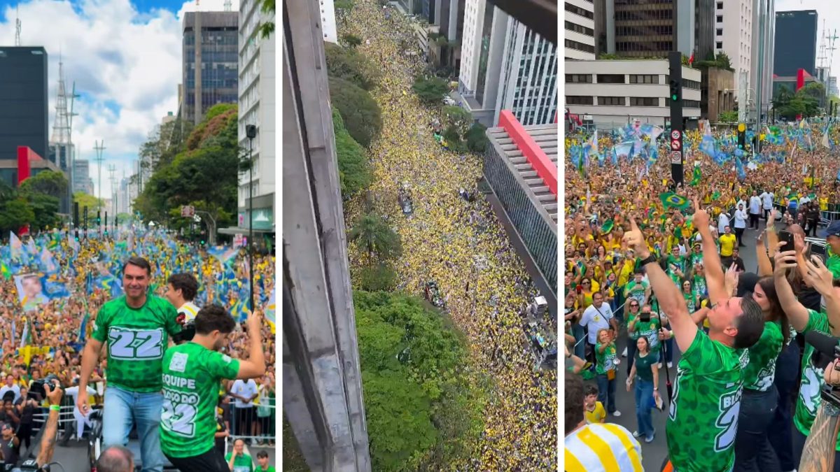 Flávio Bolsonaro chega à Avenida Paulista para ato com milhares de apoiadores