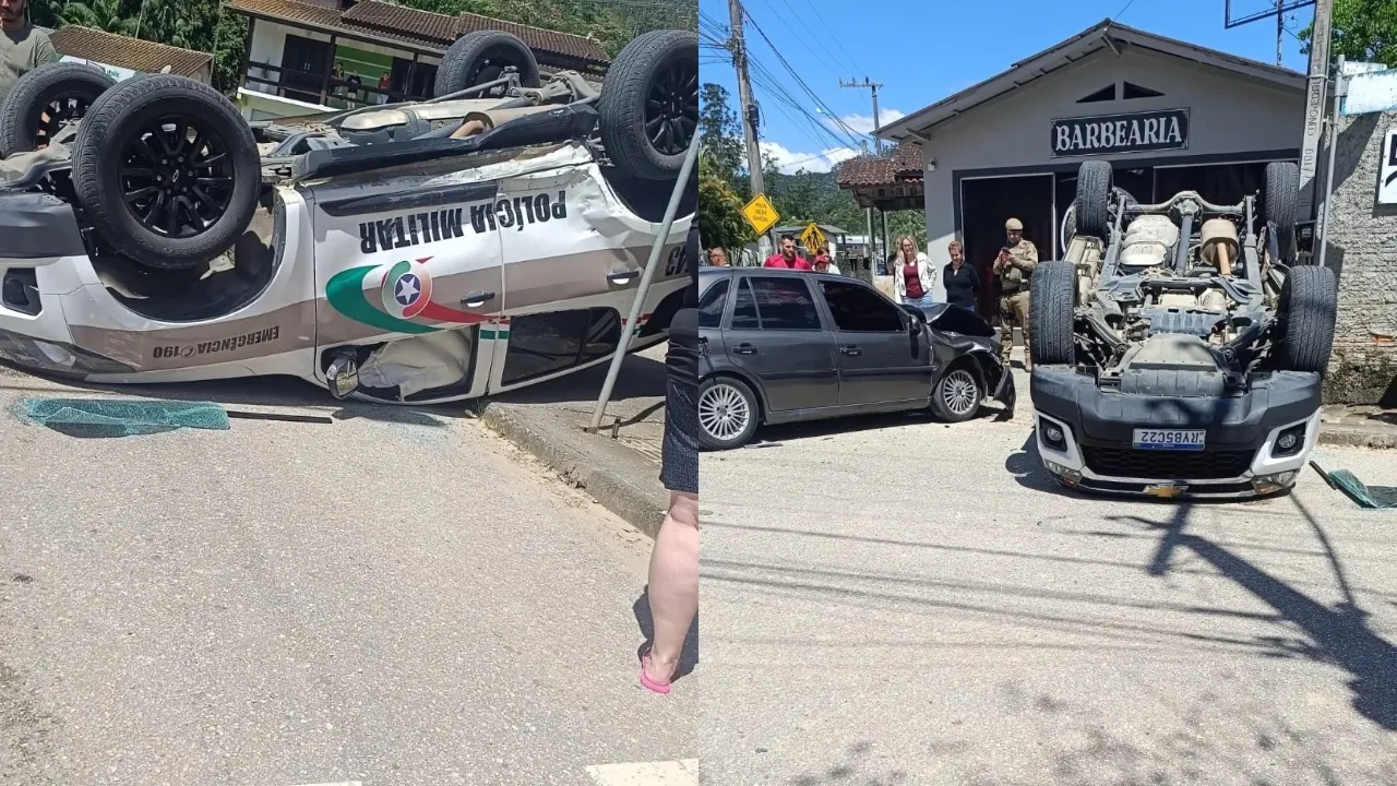 Viatura da Polícia Militar capota no Tomaz Coelho