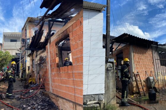 Fogo toma residência em Camboriú, mas família consegue sair e dois cães são salvos pelos bombeiros