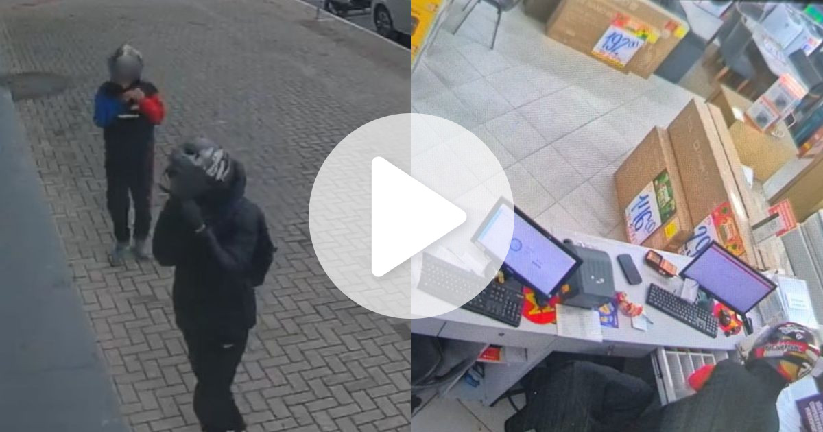 Em menos de três minutos, dupla armada faz assalto relâmpago em loja da Koerich e foge com dinheiro e celulares em SC