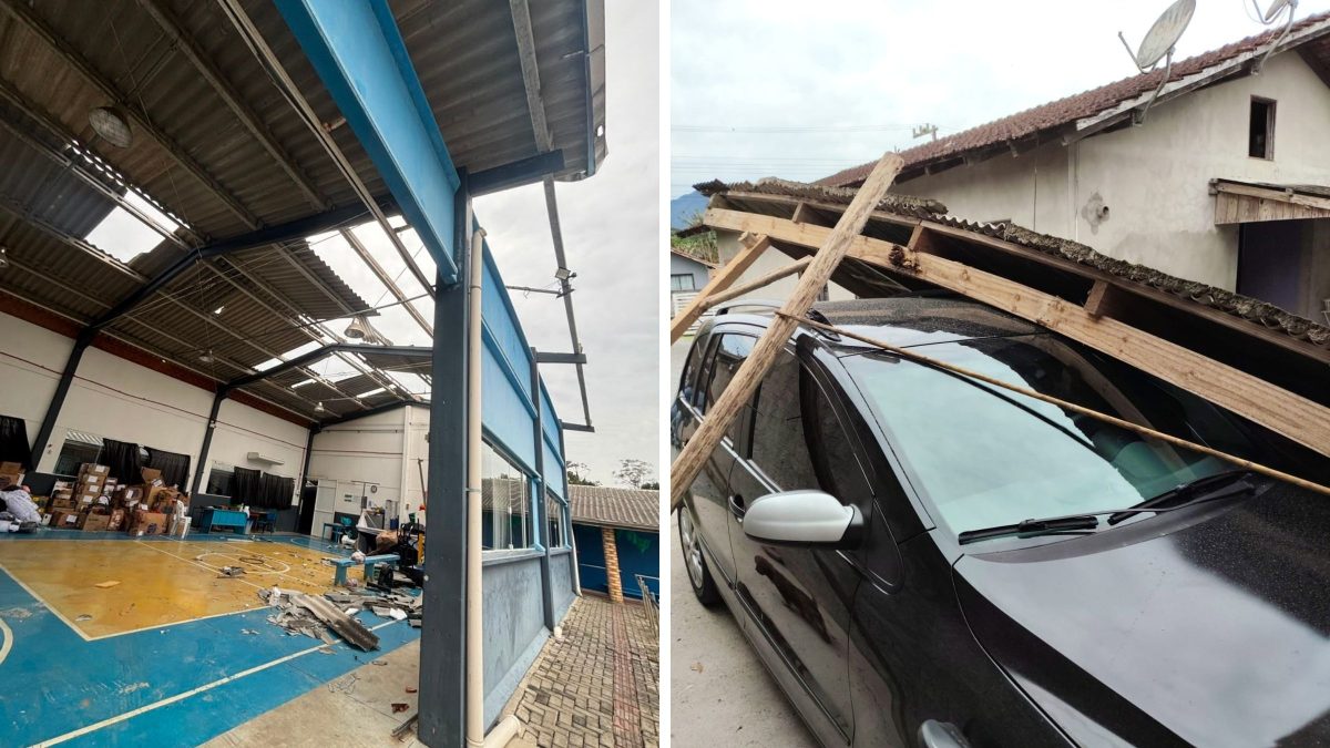 Casas destelhadas, árvores caídas e falta de energia: veja os estragos da ventania em SC