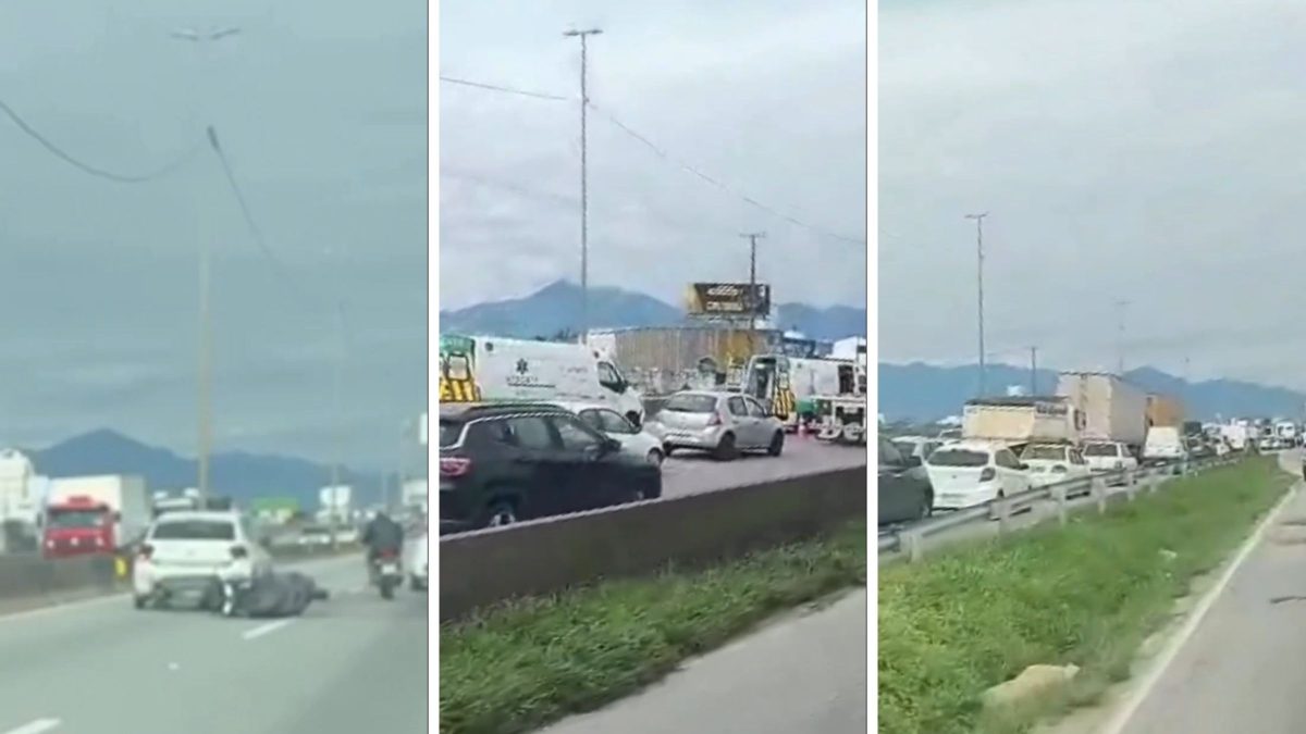 Sequência de acidentes ‘travam’ o trânsito na BR-101 na Grande Florianópolis; veja imagens