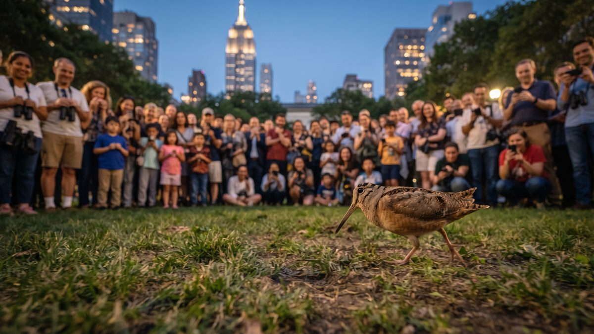 Uma ave curiosa está causando agitação no centro de Nova York, fazendo multidões pararem após o trabalho para assistir ao ‘espetáculo de dança’ peculiar que está aproximando desconhecidos de maneira inesperada