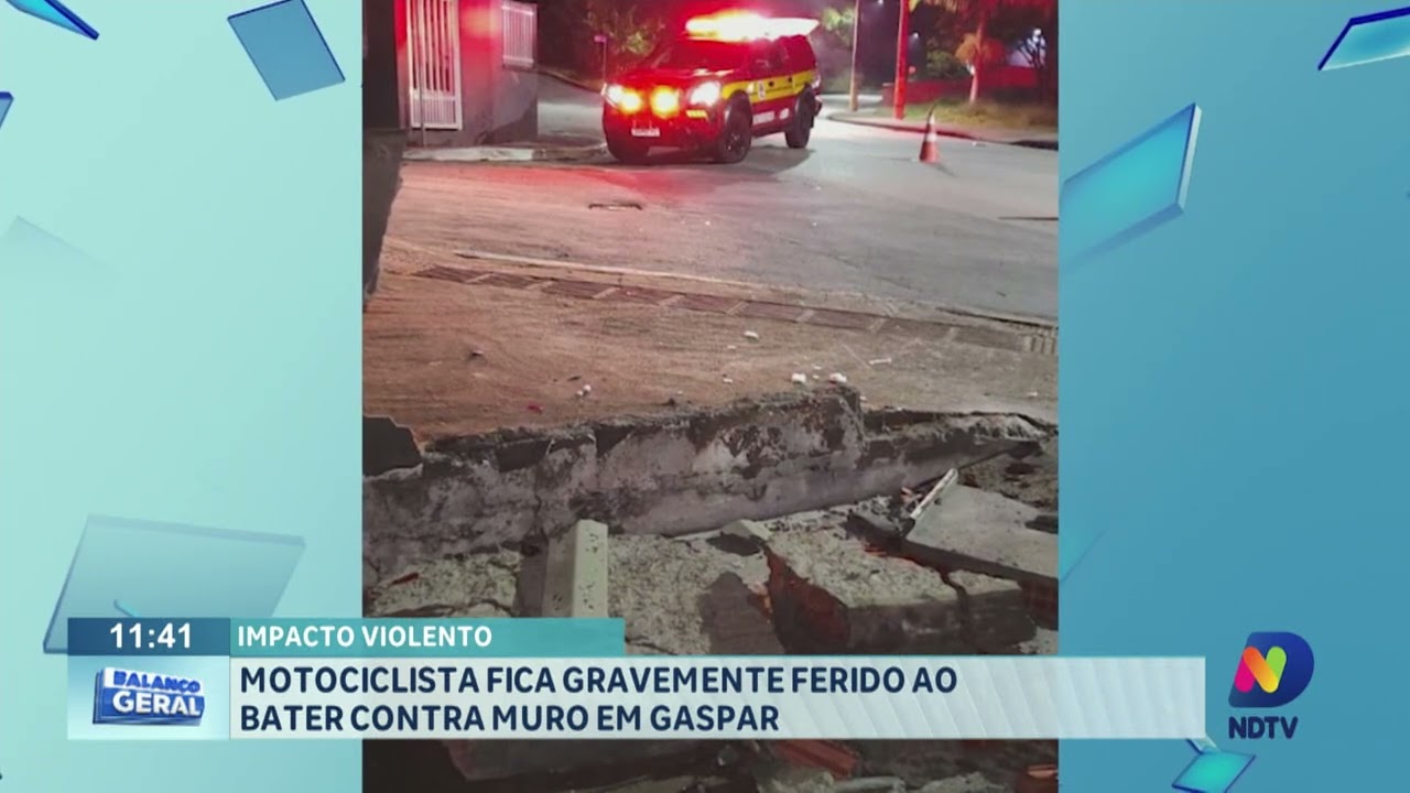 Gaspar motociclista fica gravemente ferido ao bater contra muro