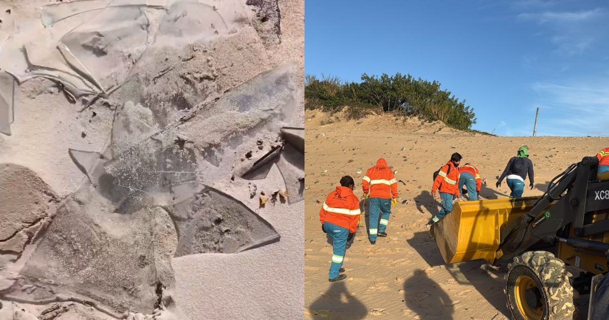 Vidros, ferragens e concreto: força-tarefa remove 2 toneladas de resíduos em dunas de SC