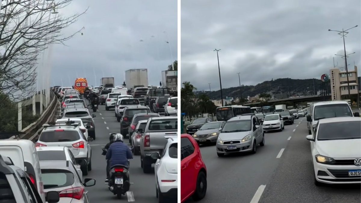 Trânsito ‘trava’ na saída da Ilha e faz motoristas se aglomerarem em filas quilométricas em Florianópolis