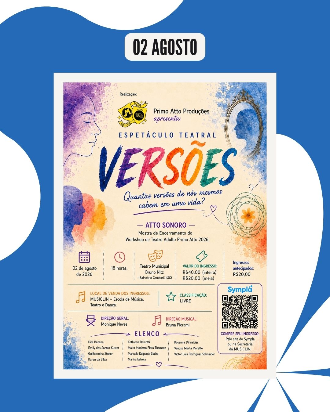 Teatro Bruno Nitz recebe espetáculo “Versões” neste domingo