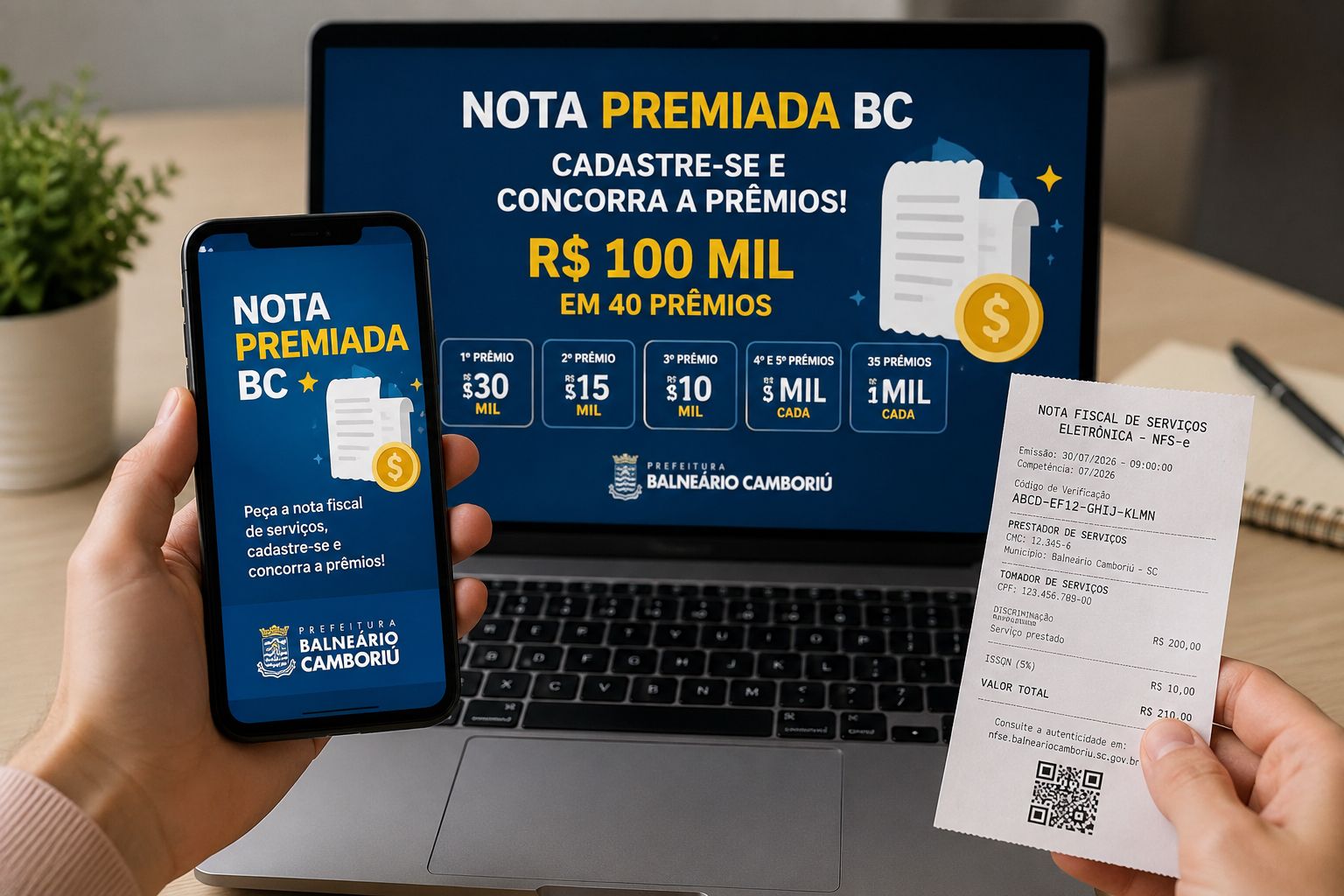 Cadastro para o Nota Premiada BC abre neste sábado: moradores podem concorrer a R$ 100 mil em prêmios