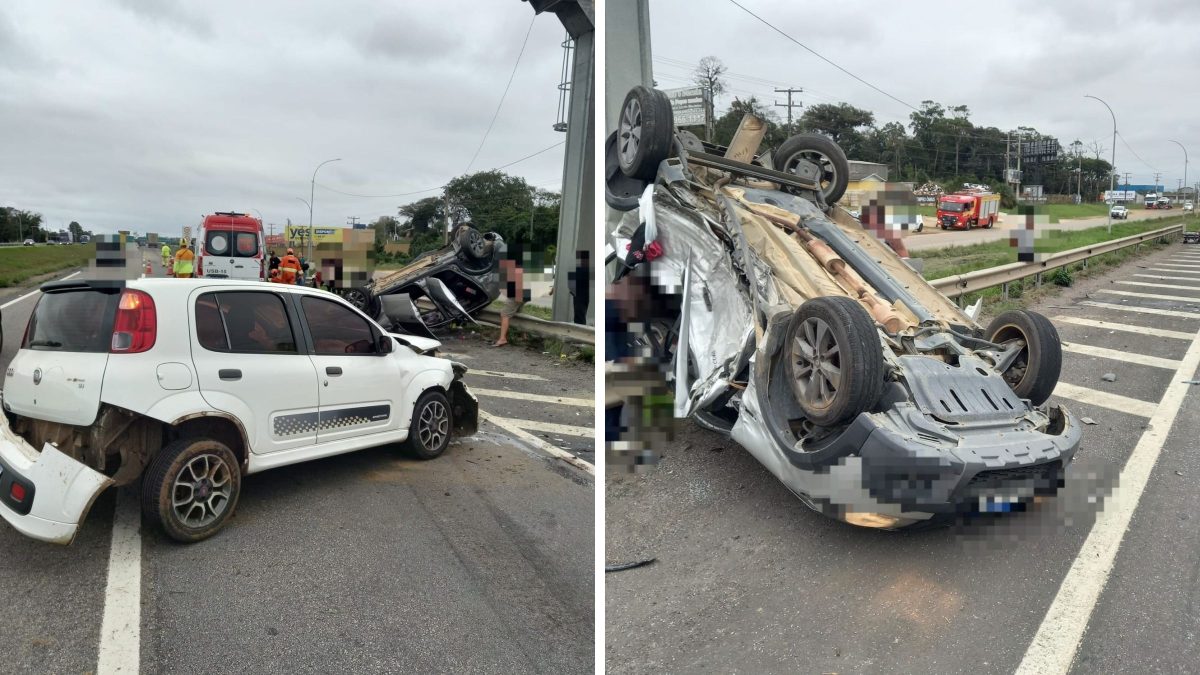 Acidente com carro ‘superlotado’ na BR-101 deixa sete pessoas feridas após capotamento em SC; três vítimas são crianças
