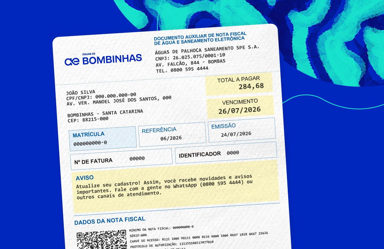 Novo modelo de fatura da Águas de Bombinhas começa a ser emitido em agosto com mais informações fiscais