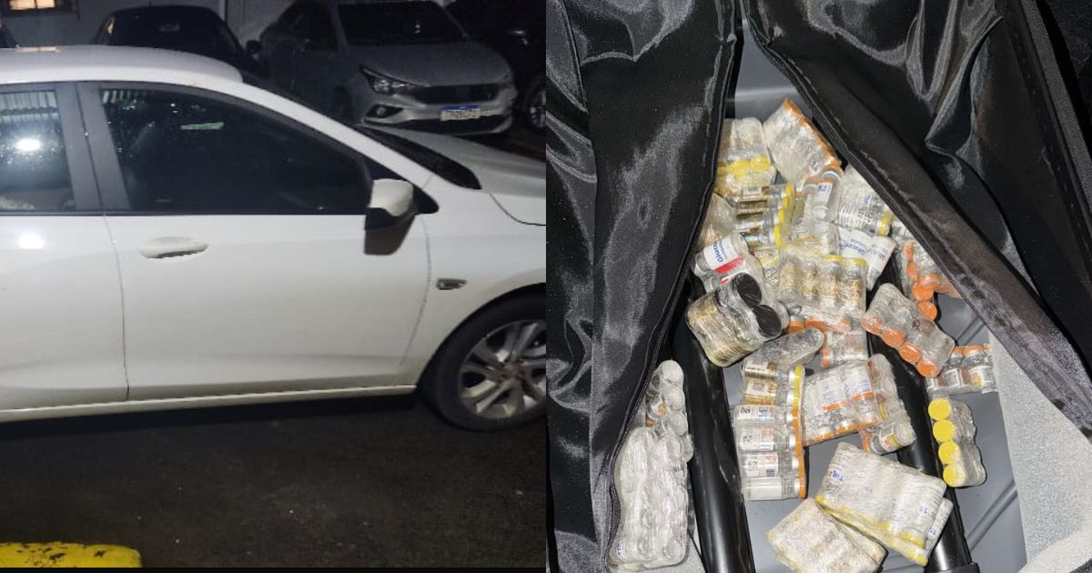 Motorista 'trava' ao ver viatura, polícia desconfia e descobre fundo falso cheio de remédios para emagrecer contrabandeados em SC