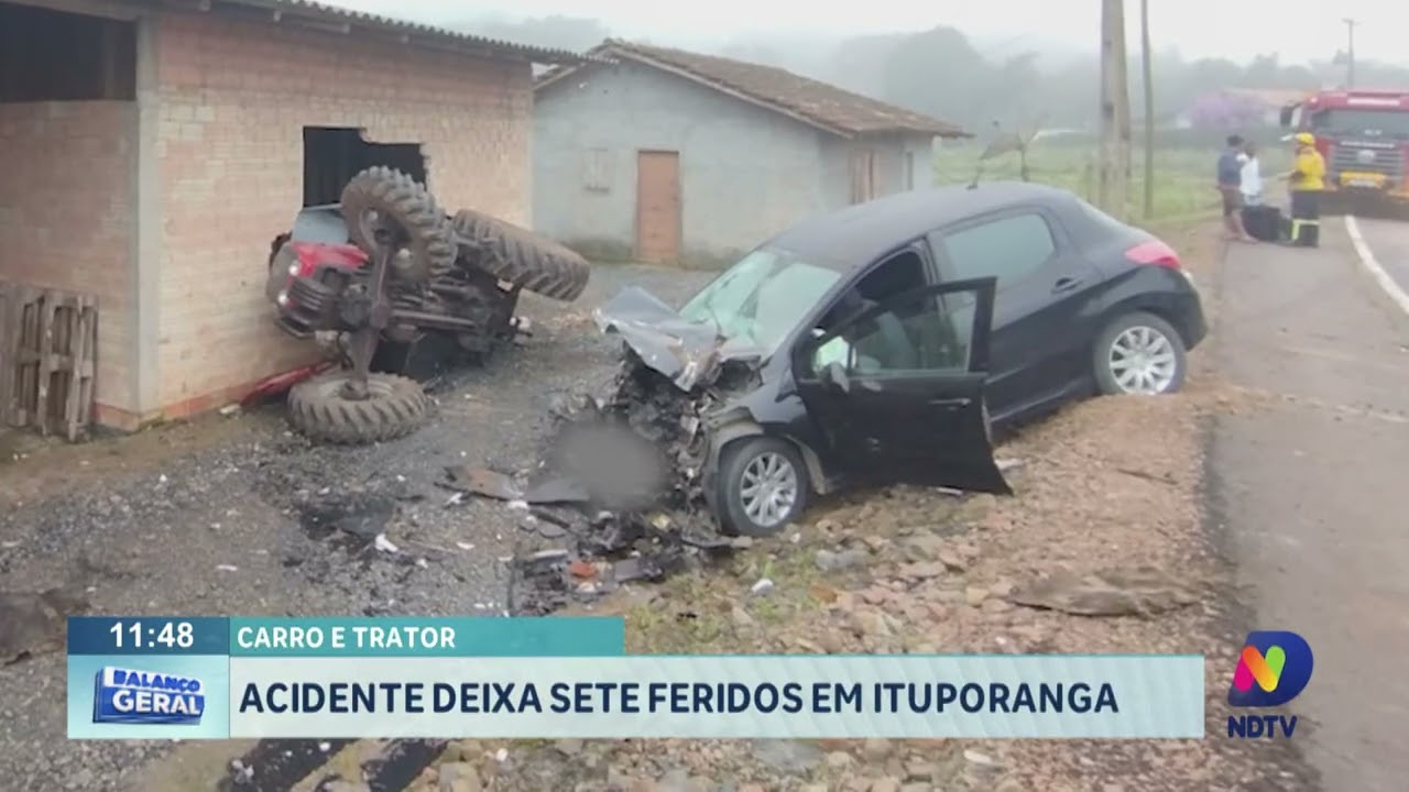 Carro e trator: acidente deixa sete feridos em Ituporanga