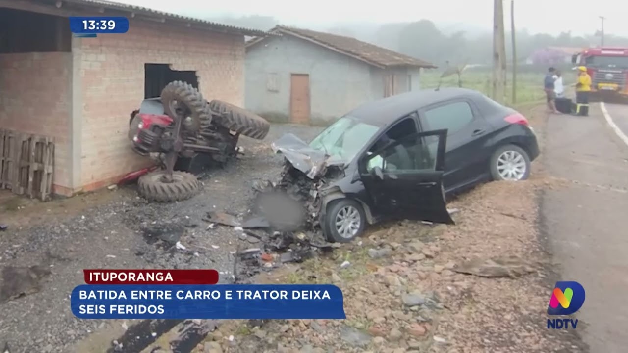 Ituporanga: batida entre carro e trator deixa seis feridos