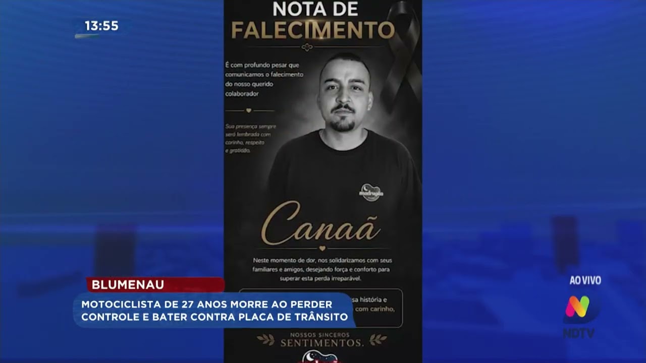 Blumenau: motociclista de 27 anos morre ao perder controle e bater contra placa de trânsito