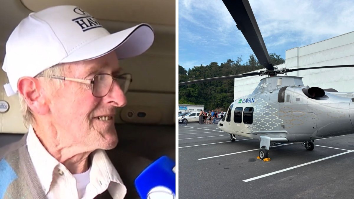 Idoso de SC realiza sonho ao voar pela primeira vez em helicóptero de R$ 35 milhões de Luciano Hang: ‘Nunca tinha entrado em um’