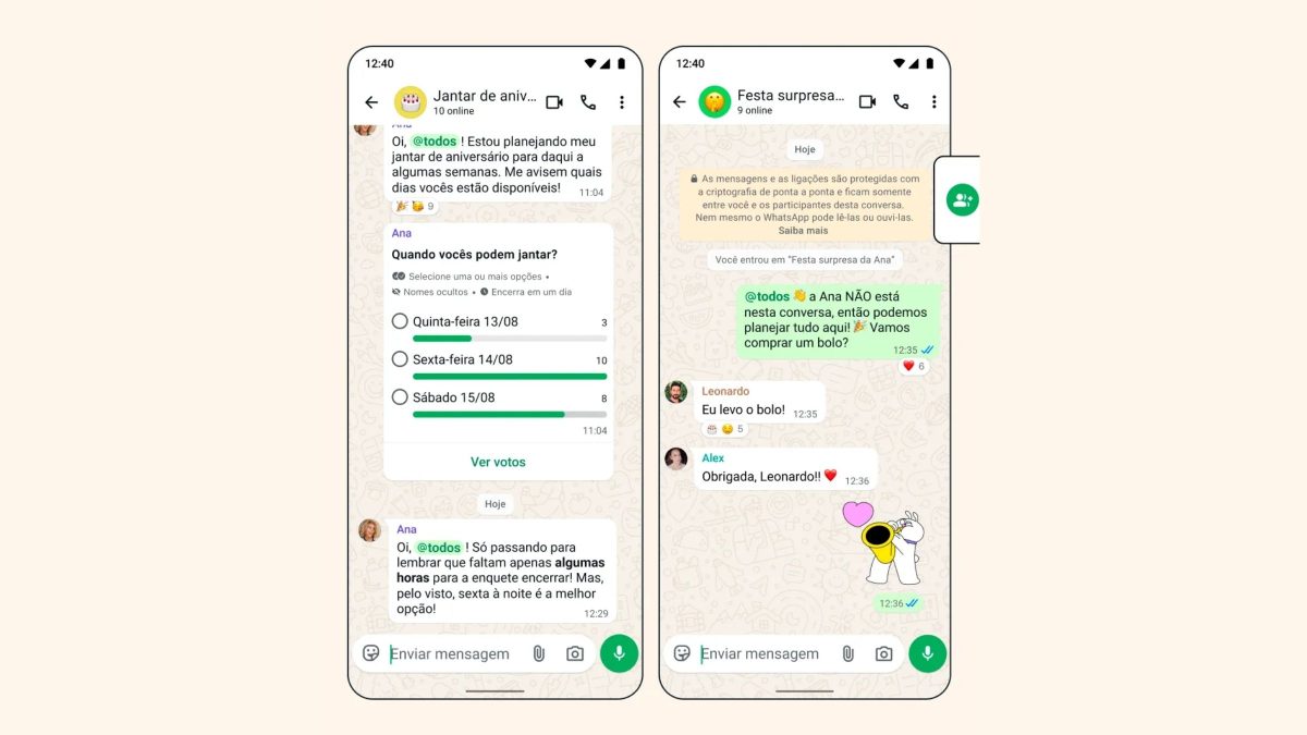 WhatsApp libera menção para todos no grupo, enquete com voto secreto e função ‘festa surpresa’; veja novas funcionalidades