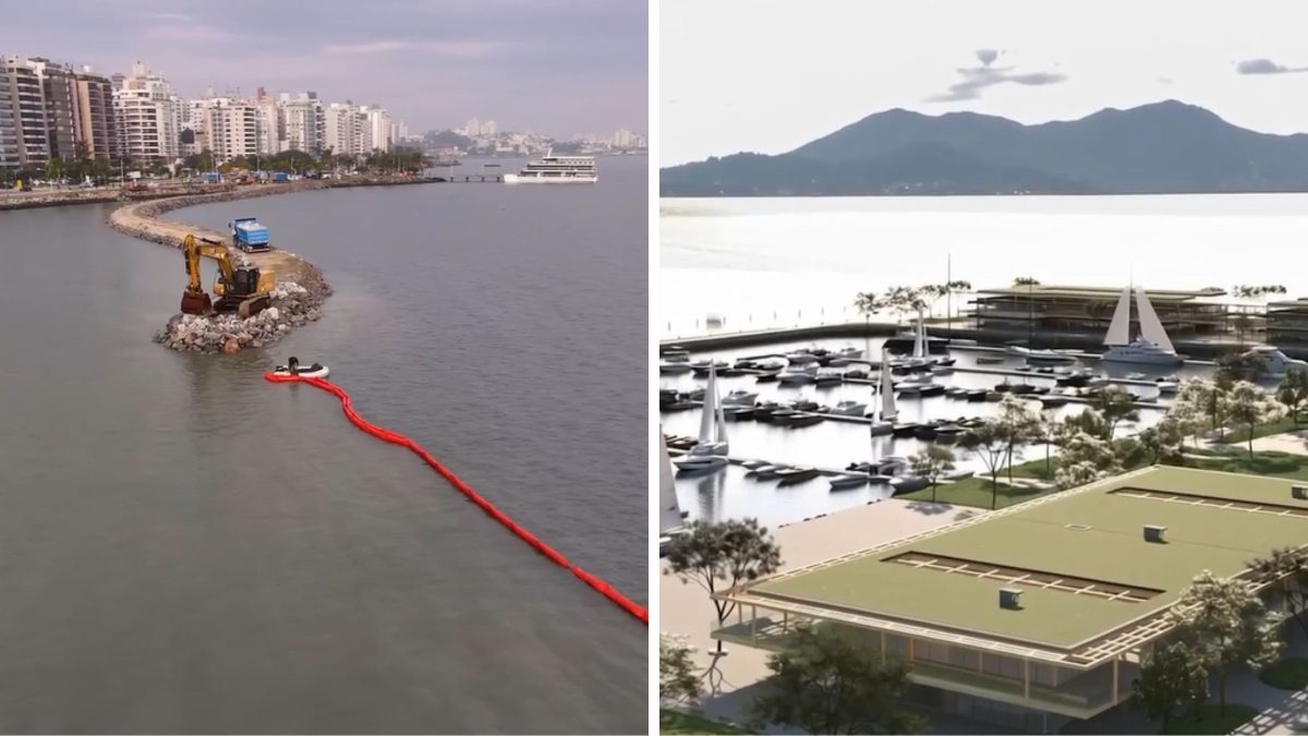Obras da Marina Beira-Mar Norte avançam em Florianópolis com construção de barreira de contenção