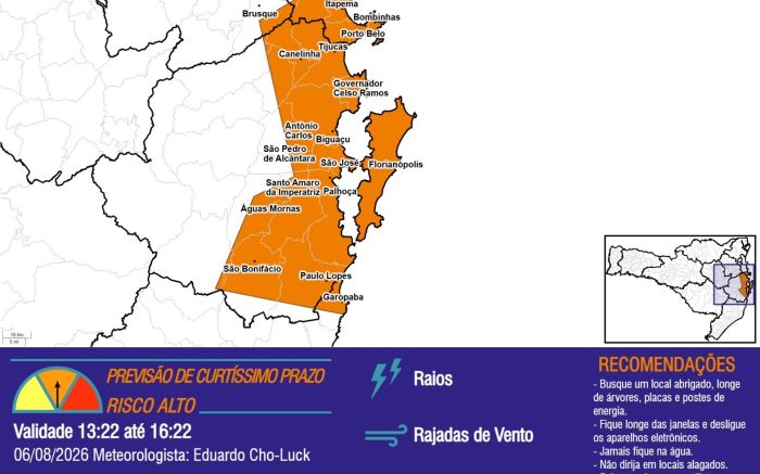 Defesa Civil publica alerta para temporais na tarde de hoje