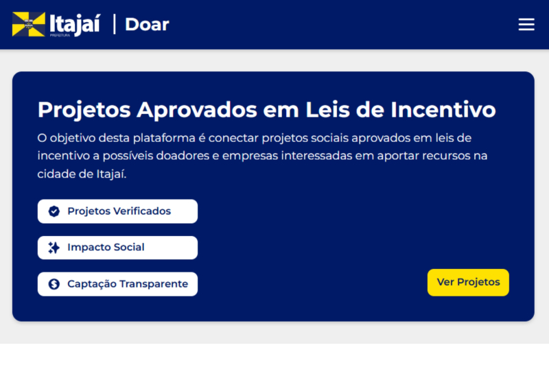 Portal Doar recebe novas funcionalidades para consulta de projetos em Itajaí
