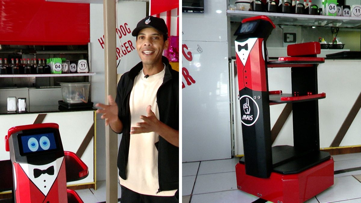 Sem curso de programação, dono de lanchonete cria robô-garçom que faz ‘moonwalk’ e conquista clientes em SC