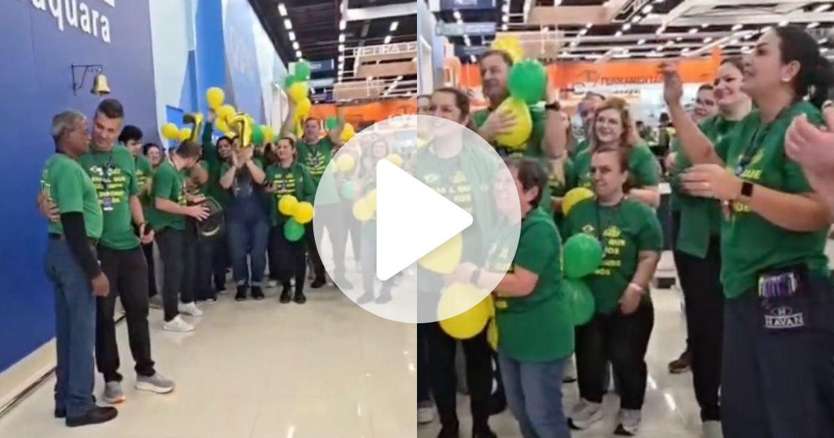 Idoso de 77 anos ganha homenagem surpresa dos colegas de trabalho com aplausos, abraços e emoção na Havan; veja vídeo