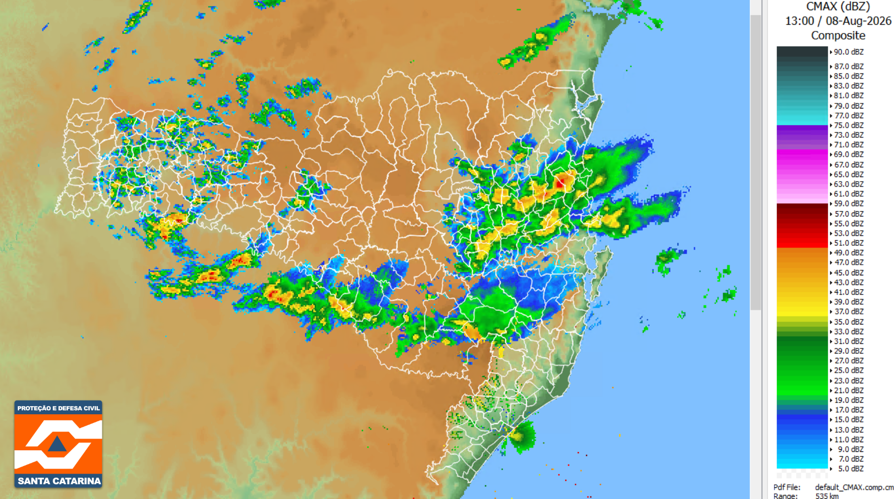 Monitoramento Meteorológico DC/SC 08/08 10:05 - Secretaria de Estado da Proteção e Defesa Civil de Santa Catarina