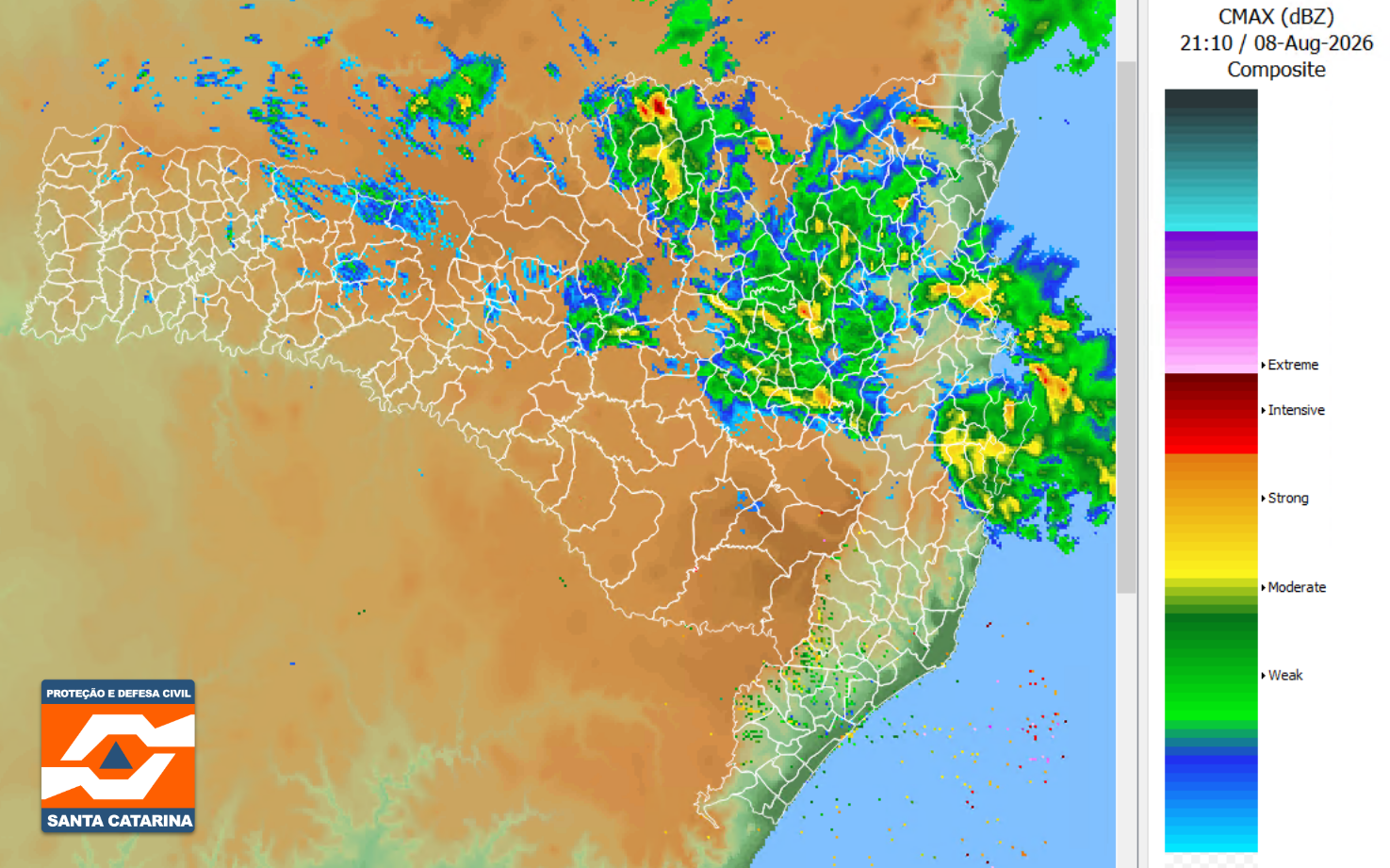 Monitoramento Meteorológico DC/SC 08/08 18:15 - Secretaria de Estado da Proteção e Defesa Civil de Santa Catarina