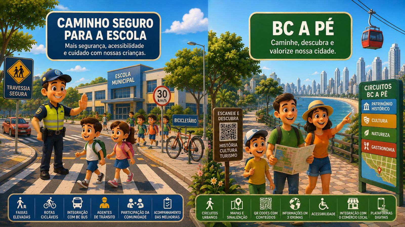 Indicações propõem rotas mais seguras para estudantes e circuitos turísticos a pé em Balneário Camboriú