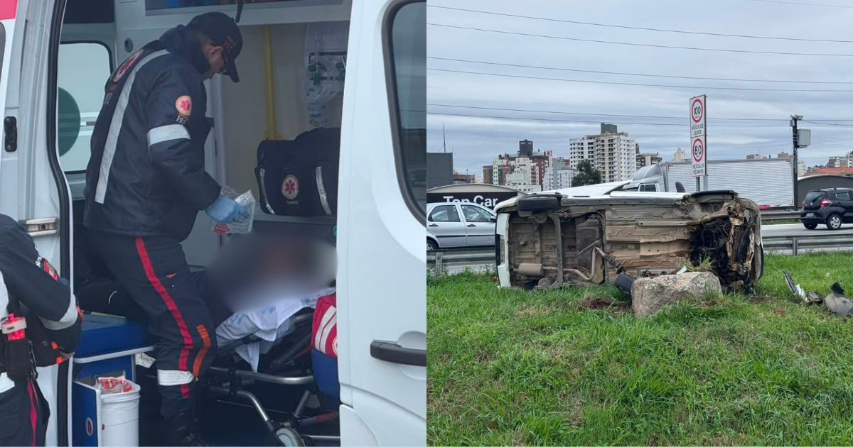 Carro carregado de legumes capota na BR-282 e gera 'caos' no trânsito da Grande Florianópolis