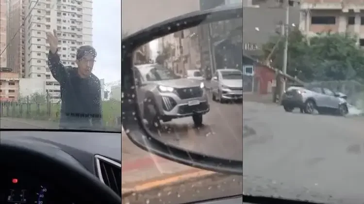 Homem é conduzido à delegacia após perseguir mulher e bater carro contra poste
