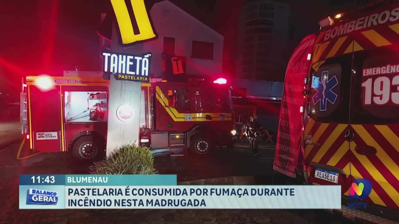 Blumenau: pastelaria é consumida por fumaça durante incêndio na madrugada desta segunda-feira
