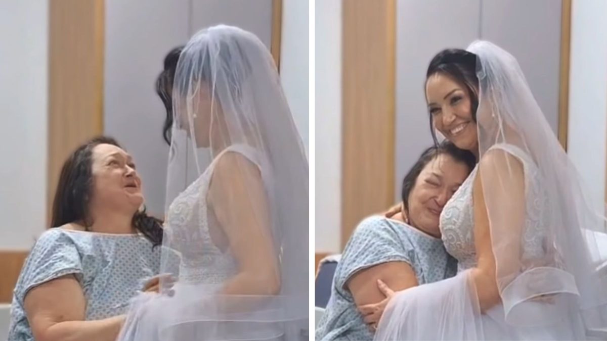 Noiva visita mãe internada em hospital após casamento e emociona família em SC