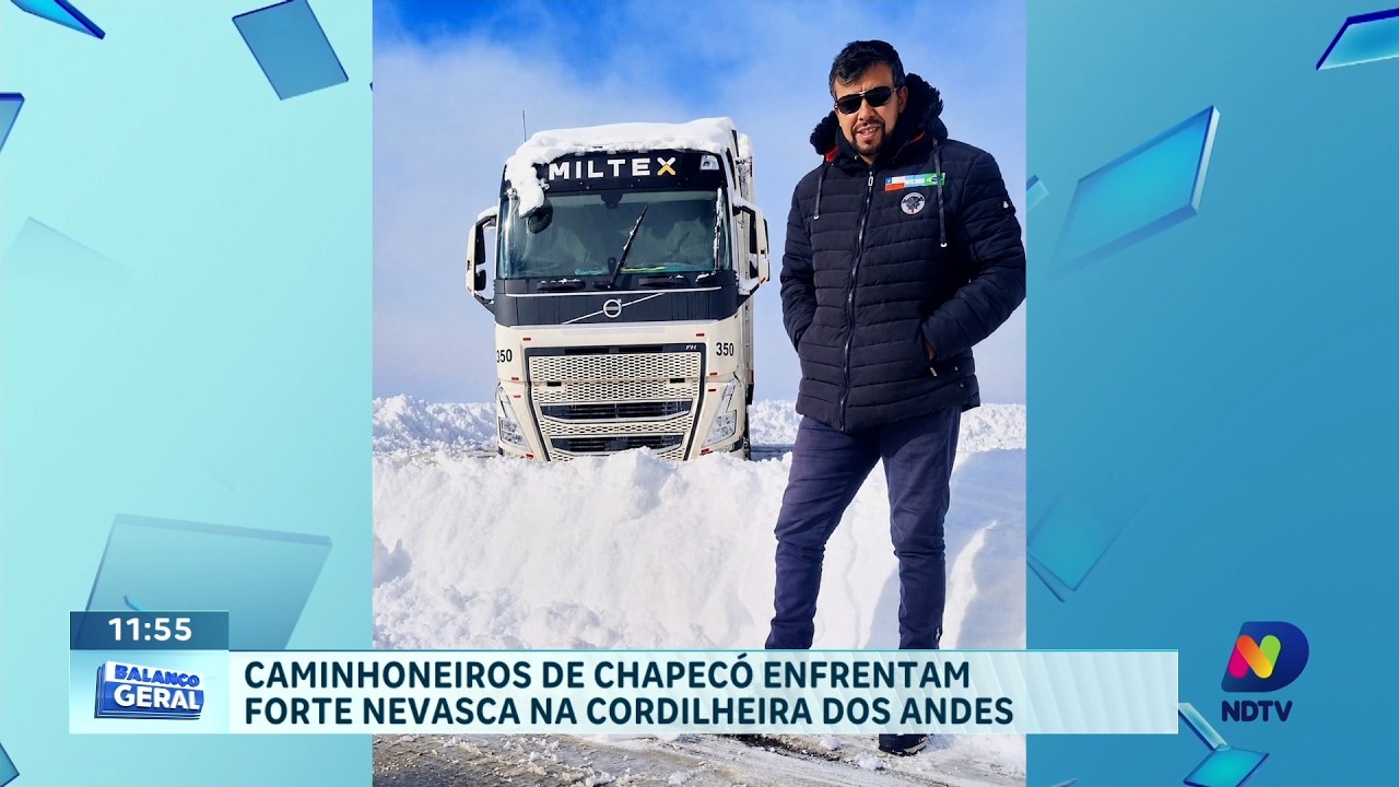 Caminhoneiros de Chapecó enfrentam forte nevasca na Cordilheira dos Andes