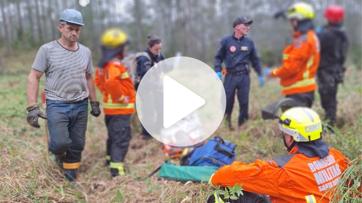 ‘Verdadeiro herói’: pai salva vida de filho após acidente com motosserra em área de mata densa em SC e é homenageado por equipes de resgate