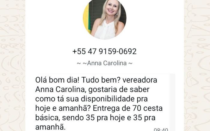 Golpistas usam nome de candidata para pedir doações de cestas básicas