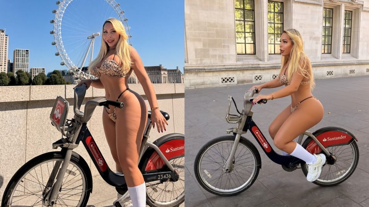 Influenciadora trans brasileira 'esquenta o clima' ao pedalar de biquíni durante onda de calor nas ruas de Londres