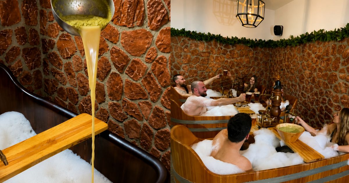 Eles tomaram um ‘banho de cerveja’ a 36 °C em uma banheira para relaxar o corpo, mas se surpreenderam ao descobrir que podiam usar as torneiras do quarto para se servir à vontade
