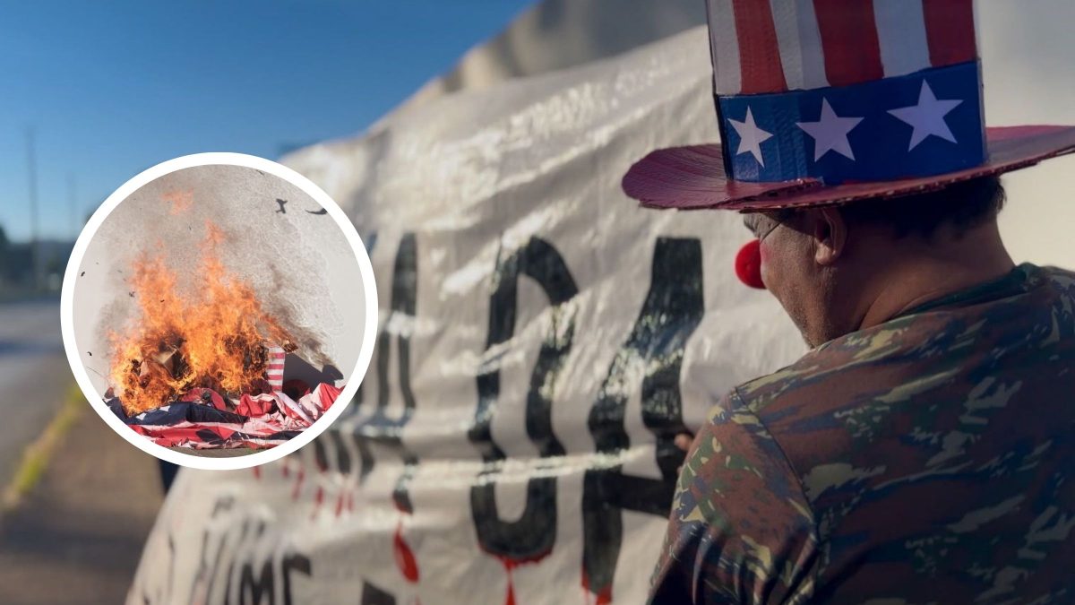 MST picha muro da Embaixada dos EUA em Brasília em protesto contra guerra e ‘imperialismo’